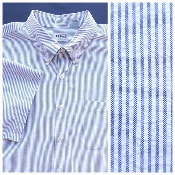 L.L. Bean Other - Vintage L L Bean Shirt Mens XL Reg Blue Seersucker Short Sleeve Button Down